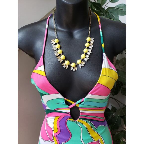 Spring Haze Long Maxi Dress Women's S Multicolor Floral Cutout Open Back V Neck - Picture 2 of 11